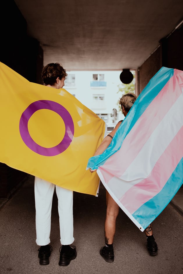 Two People Holding Transgender and Intersex Flags 